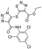 ETHYL 5-[(1-METHYL-4-{[(2,4,6-TRICHLOROPHENYL)AMINO]CARBONYL}-1H-1,2,3-TRIAZOL-5-YL)THIO]-1,2,3-THIADIAZOLE-4-CARBOXYLATE Struktur