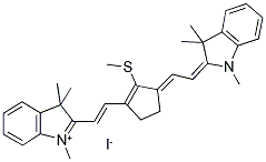 1,3,3-TRIMETHYL-2-((E)-2-(2-(METHYLSULFANYL)-3-[(E)-2-(1,3,3-TRIMETHYL-1,3-DIHYDRO-2H-INDOL-2-YLIDENE)ETHYLIDENE]-1-CYCLOPENTEN-1-YL)ETHENYL)-3H-INDOLIUM IODIDE Struktur