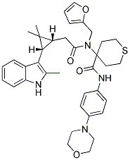 4-(2-((1R,3S)-2,2-DIMETHYL-3-(2-METHYL-1H-INDOL-3-YL)CYCLOPROPYL)-N-(FURAN-2-YLMETHYL)ACETAMIDO)-N-(4-MORPHOLINOPHENYL)-TETRAHYDRO-2H-THIOPYRAN-4-CARBOXAMIDE Struktur