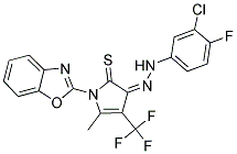 (3Z)-1-(1,3-BENZOXAZOL-2-YL)-5-METHYL-2-THIOXO-4-(TRIFLUOROMETHYL)-1,2-DIHYDRO-3H-PYRROL-3-ONE (3-CHLORO-4-FLUOROPHENYL)HYDRAZONE Struktur