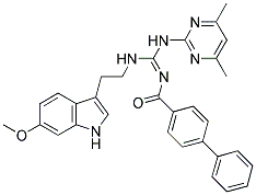 (E)-N-((4,6-DIMETHYLPYRIMIDIN-2-YLAMINO)(2-(6-METHOXY-1H-INDOL-3-YL)ETHYLAMINO)METHYLENE)BIPHENYL-4-CARBOXAMIDE Struktur