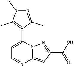 7-(1,3,5-TRIMETHYL-1 H-PYRAZOL-4-YL)-PYRAZOLO[1,5-A ]PYRIMIDINE-2-CARBOXYLIC ACID Struktur