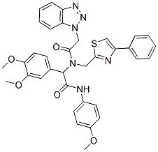 2-(2-(1H-BENZO[D][1,2,3]TRIAZOL-1-YL)-N-((4-PHENYLTHIAZOL-2-YL)METHYL)ACETAMIDO)-2-(3,4-DIMETHOXYPHENYL)-N-(4-METHOXYPHENYL)ACETAMIDE Struktur