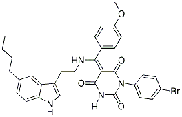 (E)-1-(4-BROMOPHENYL)-5-((2-(5-BUTYL-1H-INDOL-3-YL)ETHYLAMINO)(4-METHOXYPHENYL)METHYLENE)PYRIMIDINE-2,4,6(1H,3H,5H)-TRIONE Struktur