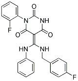 5-{(Z)-ANILINO[(4-FLUOROBENZYL)AMINO]METHYLIDENE}-1-(2-FLUOROPHENYL)-2,4,6(1H,3H)-PYRIMIDINETRIONE Struktur