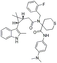 4-(2-((1R,3S)-2,2-DIMETHYL-3-(2-METHYL-1H-INDOL-3-YL)CYCLOPROPYL)-N-(2-FLUOROBENZYL)ACETAMIDO)-N-(4-(DIMETHYLAMINO)PHENYL)-TETRAHYDRO-2H-THIOPYRAN-4-CARBOXAMIDE Struktur