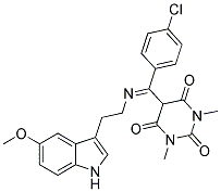 5-((4-CHLOROPHENYL){[2-(5-METHOXY-1H-INDOL-3-YL)ETHYL]IMINO}METHYL)-1,3-DIMETHYL-2,4,6(1H,3H,5H)-PYRIMIDINETRIONE Struktur