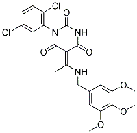 1-(2,4-DICHLOROPHENYL)-5-{(E)-1-[(3,4,5-TRIMETHOXYBENZYL)AMINO]ETHYLIDENE}-2,4,6(1H,3H,5H)-PYRIMIDINETRIONE Struktur