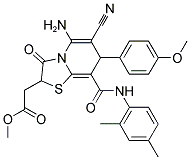 METHYL 2-(5-AMINO-6-CYANO-8-(2,4-DIMETHYLPHENYLCARBAMOYL)-7-(4-METHOXYPHENYL)-3-OXO-3,7-DIHYDRO-2H-THIAZOLO[3,2-A]PYRIDIN-2-YL)ACETATE Struktur