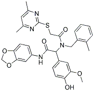 N-(BENZO[D][1,3]DIOXOL-5-YL)-2-(2-(4,6-DIMETHYLPYRIMIDIN-2-YLTHIO)-N-(2-METHYLBENZYL)ACETAMIDO)-2-(4-HYDROXY-3-METHOXYPHENYL)ACETAMIDE Struktur