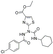 ETHYL 2-{2-(4-CHLOROBENZOYL)-1-[(CYCLOHEXYLAMINO)CARBONYL]HYDRAZINO}-1,3-THIAZOLE-4-CARBOXYLATE Struktur