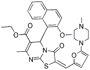 (E)-ETHYL 5-(2-METHOXYNAPHTHALEN-1-YL)-7-METHYL-2-((5-(4-METHYLPIPERAZIN-1-YL)FURAN-2-YL)METHYLENE)-3-OXO-3,5-DIHYDRO-2H-THIAZOLO[3,2-A]PYRIMIDINE-6-CARBOXYLATE Struktur