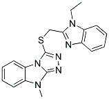 3-(1-ETHYL-1H-BENZOIMIDAZOL-2-YLMETHYLSULFANYL)-9-METHYL-9H-BENZO[4,5]IMIDAZO[2,1-C][1,2,4]TRIAZOLE Struktur