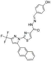 (E)-N'-(4-HYDROXYBENZYLIDENE)-2-(5-(NAPHTHALEN-2-YL)-3-(TRIFLUOROMETHYL)-1H-PYRAZOL-1-YL)THIAZOLE-4-CARBOHYDRAZIDE Struktur