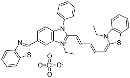 6-(1,3-BENZOTHIAZOL-2-YL)-1-ETHYL-2-((1E,3E)-5-[3-ETHYL-1,3-BENZOTHIAZOL-2(3H)-YLIDENE]-1,3-PENTADIENYL)-3-PHENYL-3H-BENZIMIDAZOL-1-IUM PERCHLORATE Struktur