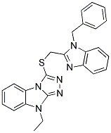 3-(1-BENZYL-1H-BENZOIMIDAZOL-2-YLMETHYLSULFANYL)-9-ETHYL-9H-BENZO[4,5]IMIDAZO[2,1-C][1,2,4]TRIAZOLE Struktur