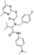 N-(4-(DIMETHYLAMINO)PHENYL)-2-(2-(4,6-DIMETHYLPYRIMIDIN-2-YLTHIO)-N-(4-FLUOROBENZYL)ACETAMIDO)-3-METHYLBUTANAMIDE Struktur