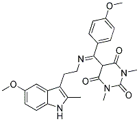 5-[{[2-(5-METHOXY-2-METHYL-1H-INDOL-3-YL)ETHYL]IMINO}(4-METHOXYPHENYL)METHYL]-1,3-DIMETHYL-2,4,6(1H,3H,5H)-PYRIMIDINETRIONE Struktur