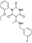 (5E)-1-(2-ETHOXYPHENYL)-5-{1-[(3-FLUOROBENZYL)AMINO]ETHYLIDENE}PYRIMIDINE-2,4,6(1H,3H,5H)-TRIONE Struktur