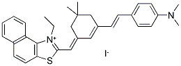 2-[(3-((E)-2-[4-(DIMETHYLAMINO)PHENYL]ETHENYL)-5,5-DIMETHYL-2-CYCLOHEXEN-1-YLIDENE)METHYL]-1-ETHYLNAPHTHO[1,2-D][1,3]THIAZOL-1-IUM IODIDE Struktur