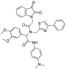 2-(3,4-DIMETHOXYPHENYL)-N-(4-(DIMETHYLAMINO)PHENYL)-2-(2-(2,3-DIOXOINDOLIN-1-YL)-N-((4-PHENYLTHIAZOL-2-YL)METHYL)ACETAMIDO)ACETAMIDE Struktur