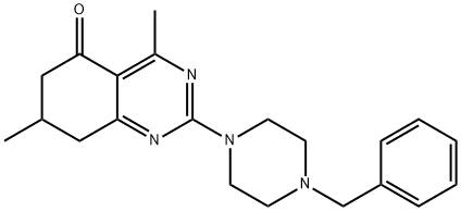 2-(4-BENZYLPIPERAZIN-1-YL)-4,7-DIMETHYL-7,8-DIHYDROQUINAZOLIN-5(6H)-ONE Struktur