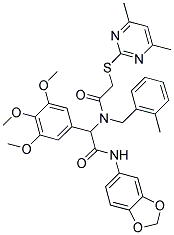 N-(BENZO[D][1,3]DIOXOL-5-YL)-2-(2-(4,6-DIMETHYLPYRIMIDIN-2-YLTHIO)-N-(2-METHYLBENZYL)ACETAMIDO)-2-(3,4,5-TRIMETHOXYPHENYL)ACETAMIDE Struktur