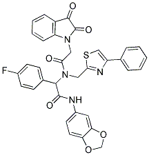 N-(BENZO[D][1,3]DIOXOL-5-YL)-2-(2-(2,3-DIOXOINDOLIN-1-YL)-N-((4-PHENYLTHIAZOL-2-YL)METHYL)ACETAMIDO)-2-(4-FLUOROPHENYL)ACETAMIDE Struktur