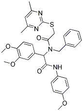 N-BENZYL-N-(1-(3,4-DIMETHOXYPHENYL)-2-(4-METHOXYPHENYLAMINO)-2-OXOETHYL)-2-(4,6-DIMETHYLPYRIMIDIN-2-YLTHIO)ACETAMIDE Struktur