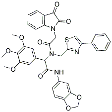 N-(BENZO[D][1,3]DIOXOL-5-YL)-2-(2-(2,3-DIOXOINDOLIN-1-YL)-N-((4-PHENYLTHIAZOL-2-YL)METHYL)ACETAMIDO)-2-(3,4,5-TRIMETHOXYPHENYL)ACETAMIDE Struktur