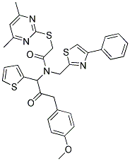 2-(4,6-DIMETHYLPYRIMIDIN-2-YLTHIO)-N-(3-(4-METHOXYPHENYL)-2-OXO-1-(THIOPHEN-2-YL)PROPYL)-N-((4-PHENYLTHIAZOL-2-YL)METHYL)ACETAMIDE Struktur