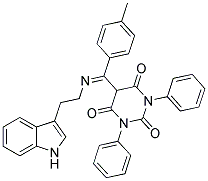 (E)-5-((2-(1H-INDOL-3-YL)ETHYLIMINO)(P-TOLYL)METHYL)-1,3-DIPHENYLPYRIMIDINE-2,4,6(1H,3H,5H)-TRIONE Struktur