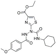 ETHYL 2-[1-[(CYCLOHEXYLAMINO)CARBONYL]-2-(4-METHOXYBENZOYL)HYDRAZINO]-1,3-THIAZOLE-4-CARBOXYLATE Struktur