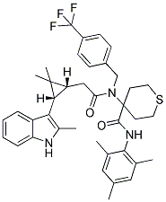 4-(2-((1R,3S)-2,2-DIMETHYL-3-(2-METHYL-1H-INDOL-3-YL)CYCLOPROPYL)-N-(4-(TRIFLUOROMETHYL)BENZYL)ACETAMIDO)-N-MESITYL-TETRAHYDRO-2H-THIOPYRAN-4-CARBOXAMIDE Struktur