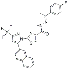 (E)-N'-(1-(4-FLUOROPHENYL)ETHYLIDENE)-2-(5-(NAPHTHALEN-2-YL)-3-(TRIFLUOROMETHYL)-1H-PYRAZOL-1-YL)THIAZOLE-4-CARBOHYDRAZIDE Struktur