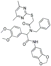 N-(BENZO[D][1,3]DIOXOL-5-YL)-2-(N-BENZYL-2-(4,6-DIMETHYLPYRIMIDIN-2-YLTHIO)ACETAMIDO)-2-(3,4-DIMETHOXYPHENYL)ACETAMIDE Struktur