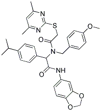 N-(BENZO[D][1,3]DIOXOL-5-YL)-2-(2-(4,6-DIMETHYLPYRIMIDIN-2-YLTHIO)-N-(4-METHOXYBENZYL)ACETAMIDO)-2-(4-ISOPROPYLPHENYL)ACETAMIDE Struktur