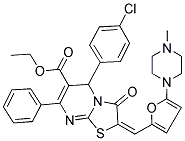 (E)-ETHYL 5-(4-CHLOROPHENYL)-2-((5-(4-METHYLPIPERAZIN-1-YL)FURAN-2-YL)METHYLENE)-3-OXO-7-PHENYL-3,5-DIHYDRO-2H-THIAZOLO[3,2-A]PYRIMIDINE-6-CARBOXYLATE Struktur