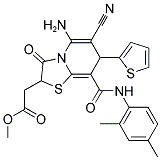 METHYL 2-[5-AMINO-6-CYANO-8-[(2,4-DIMETHYLANILINO)CARBONYL]-3-OXO-7-(2-THIENYL)-2,3-DIHYDRO-7H-[1,3]THIAZOLO[3,2-A]PYRIDIN-2-YL]ACETATE Struktur