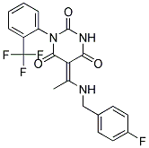 (5E)-5-{1-[(4-FLUOROBENZYL)AMINO]ETHYLIDENE}-1-[2-(TRIFLUOROMETHYL)PHENYL]PYRIMIDINE-2,4,6(1H,3H,5H)-TRIONE Struktur