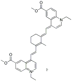 1-ETHYL-4-[(E)-2-(3-((E)-2-[1-ETHYL-6-(METHOXYCARBONYL)-4(1H)-QUINOLINYLIDENE]ETHYLIDENE)-2-METHYL-1-CYCLOHEXEN-1-YL)ETHENYL]-6-(METHOXYCARBONYL)QUINOLINIUM IODIDE Struktur