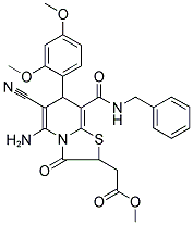 METHYL 2-(5-AMINO-8-(BENZYLCARBAMOYL)-6-CYANO-7-(2,4-DIMETHOXYPHENYL)-3-OXO-3,7-DIHYDRO-2H-THIAZOLO[3,2-A]PYRIDIN-2-YL)ACETATE Struktur