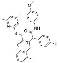 2-(4,6-DIMETHYLPYRIMIDIN-2-YLTHIO)-N-(1-(4-FLUOROPHENYL)-2-(4-METHOXYPHENYLAMINO)-2-OXOETHYL)-N-(2-METHYLBENZYL)ACETAMIDE Struktur