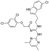 (E)-N-((2-(5-CHLORO-1H-INDOL-3-YL)ETHYLAMINO)(4,6-DIMETHYLPYRIMIDIN-2-YLAMINO)METHYLENE)-2-(2,4-DICHLOROPHENOXY)ACETAMIDE Struktur