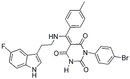 (E)-1-(4-BROMOPHENYL)-5-((2-(5-FLUORO-1H-INDOL-3-YL)ETHYLAMINO)(P-TOLYL)METHYLENE)PYRIMIDINE-2,4,6(1H,3H,5H)-TRIONE Struktur