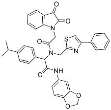 N-(BENZO[D][1,3]DIOXOL-5-YL)-2-(2-(2,3-DIOXOINDOLIN-1-YL)-N-((4-PHENYLTHIAZOL-2-YL)METHYL)ACETAMIDO)-2-(4-ISOPROPYLPHENYL)ACETAMIDE Struktur