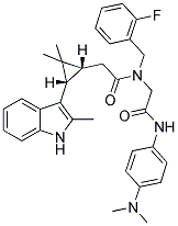 2-((1R,3S)-2,2-DIMETHYL-3-(2-METHYL-1H-INDOL-3-YL)CYCLOPROPYL)-N-(2-(4-(DIMETHYLAMINO)PHENYLAMINO)-2-OXOETHYL)-N-(2-FLUOROBENZYL)ACETAMIDE Struktur