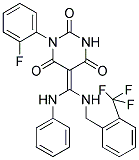 5-((Z)-ANILINO{[2-(TRIFLUOROMETHYL)BENZYL]AMINO}METHYLIDENE)-1-(2-FLUOROPHENYL)-2,4,6(1H,3H)-PYRIMIDINETRIONE Struktur