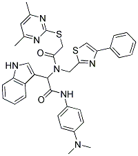 N-(4-(DIMETHYLAMINO)PHENYL)-2-(2-(4,6-DIMETHYLPYRIMIDIN-2-YLTHIO)-N-((4-PHENYLTHIAZOL-2-YL)METHYL)ACETAMIDO)-2-(1H-INDOL-3-YL)ACETAMIDE Struktur