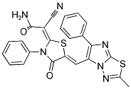 (2E)-2-CYANO-2-{(5Z)-5-[(2-METHYL-6-PHENYLIMIDAZO[2,1-B][1,3,4]THIADIAZOL-5-YL)METHYLENE]-4-OXO-3-PHENYL-1,3-THIAZOLIDIN-2-YLIDENE}ACETAMIDE Struktur